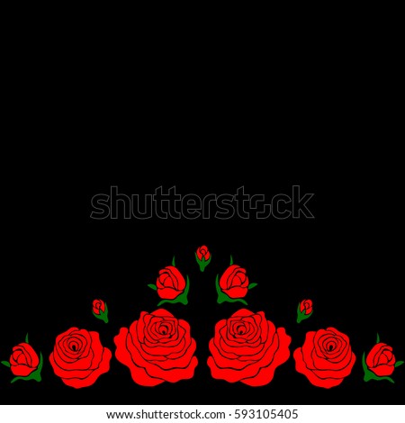 silhouette of a rose in a pattern on a black background