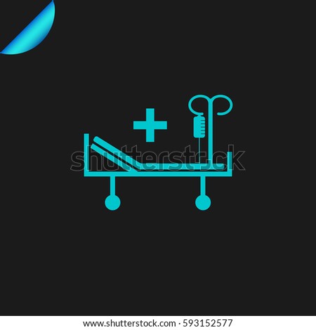 Hospital bed and cross, vector icon
