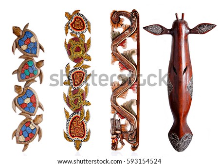 Wooden figurines, decorative figurines, masks, Isolated on a white background