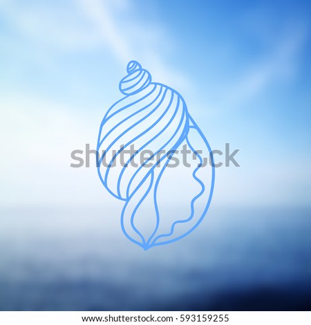 Seashell on sea background. Vector illustration. Zentangle. Beach concept for restaurant menu card, ticket, branding, logo label.