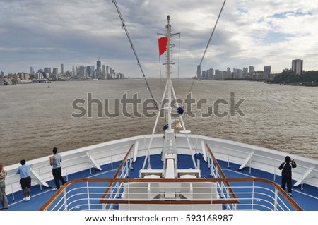 Panoramic View of New York City from the Cruise Ship, United States