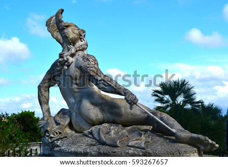 The sculpture "Achilles dying" gardens Achilleon Corfu Greece Royalty-Free Stock Photo #593267657