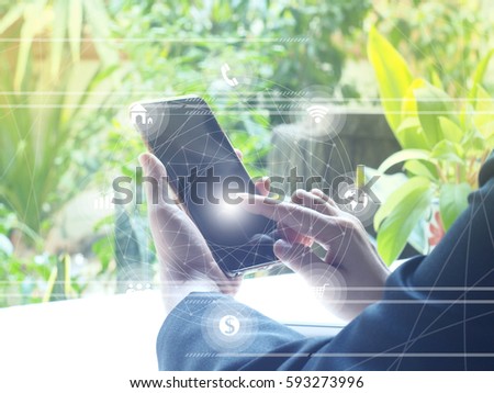 Smartphone with graphics icon on green bogey background