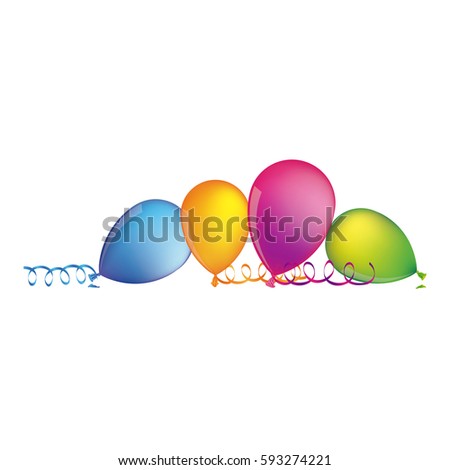 multicolored balloons with serpentine on the floor vector illustration