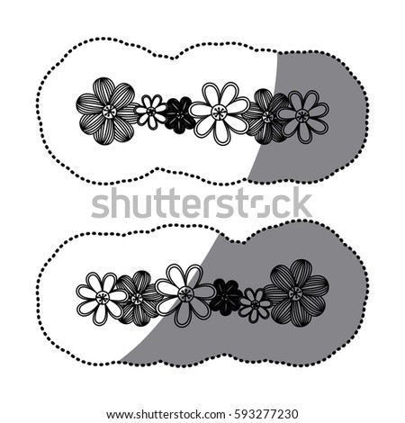 sticker monochrome minimalistic background with flowers in row both sides vector illustration
