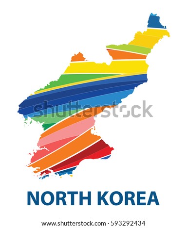 Stylized map of North Korea with abstract color stripes.vector illustration.