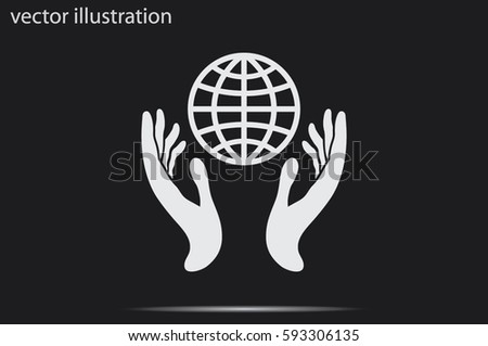 Globe in hands icon vector illustration eps10. Isolated badge for website or app - stock infographics.
