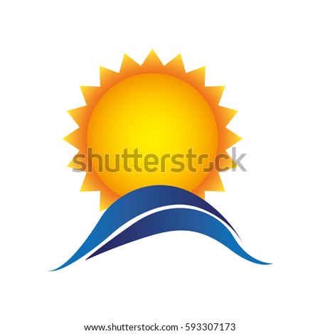 color sun with blue mountain icon, vector illustraction design