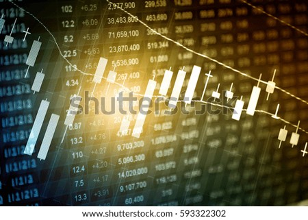 Business success and growth concept. Stock market business graph chart on digital screen. Stock prices chart and Candle stick tracking for Forex market, Gold market and Crude oil market.