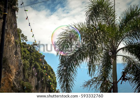 tropical palmtree with rainbow bubble in front