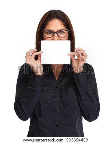 Business woman holding empty card