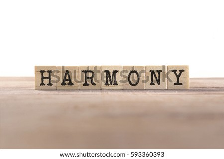 Harmony Word Written In Wooden Cube