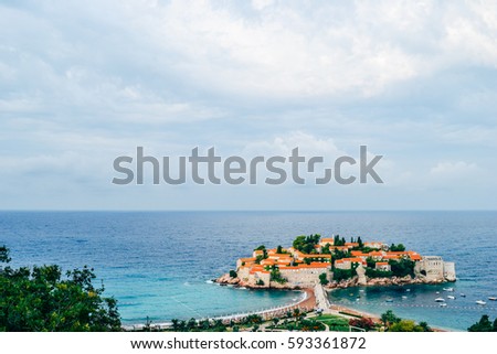 Panoramic view of Adriatic Tivat island, Montenegro Royalty-Free Stock Photo #593361872