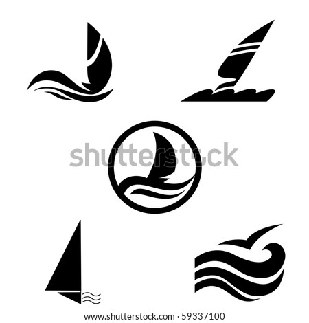 Icons with the image of yachts on a white background. Company logo design.