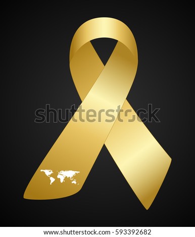 Childhood Cancer Day. Childhood Cancer Awareness Yellow Ribbon on dark background. Vector Illustration