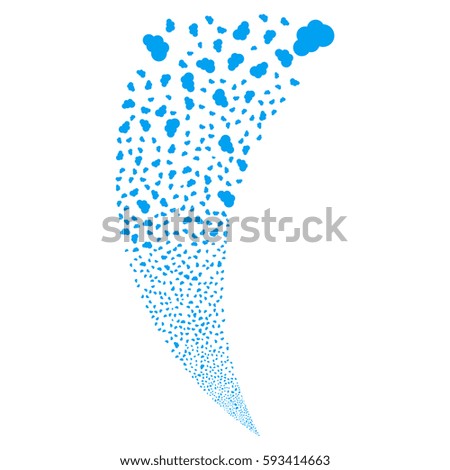Cloud random fireworks stream. Vector illustration style is flat blue iconic symbols on a white background. Object fountain constructed from scattered pictograms.