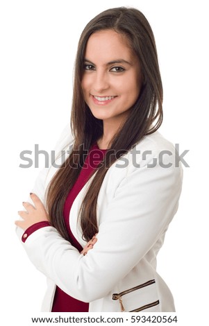 young business woman portrait isolated on white background