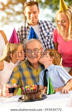 family, celebrating, children, birthday party and people concept

