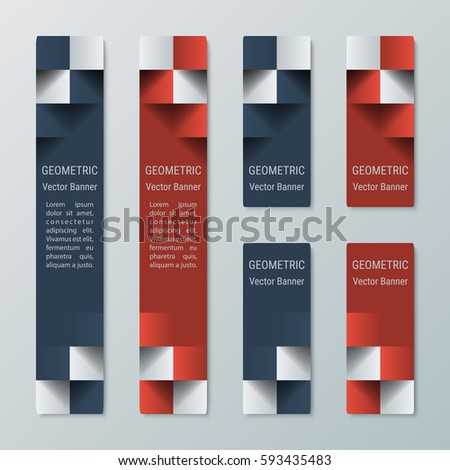 Geometric vertical high and medium narrow rectangular banners with 3d effect for a business website. Five banners advertising templates
