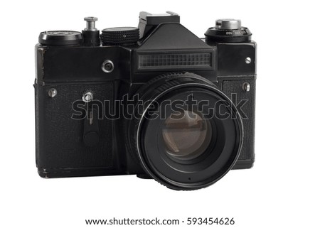 Old SLR vintage camera on white background