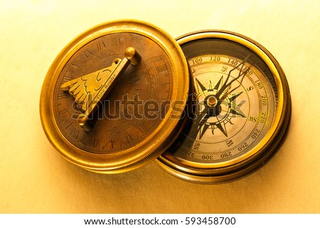 Vintage compass in closeup as single object