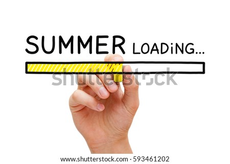 Hand drawing Summer loading bar concept with marker on transparent wipe board.