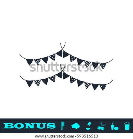 Holiday flags garlands icon flat. Black pictogram on white background. Vector illustration symbol and bonus button