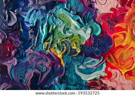 macro close up of different color oil paint. colorful acrylic. modern art concept Royalty-Free Stock Photo #593532725