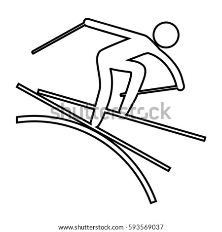 eps10 vector thin line Freestyle Skiing Moguls sport icon. Winter activity pictogram for web, print, mobile. Black athlete sign isolated on gray. Hand drawn competition symbol. Graphic design clip art