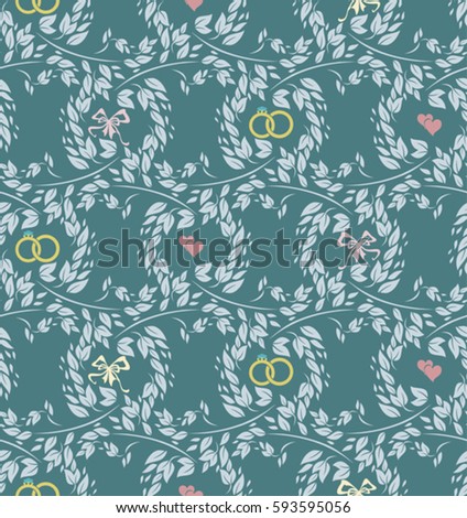 Wedding seamless pattern with leaves and accessories.
