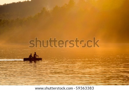 two fisherman on cog, far off, beauty morning or evening