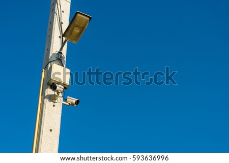 CCTV cameras are installed on electrical poles. safty,