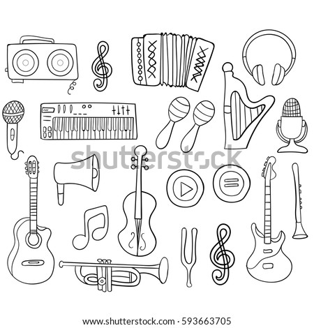 Hand drawing. Set. Icons. Music. For your design