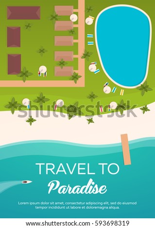 Colorful Travel to Paradise. Tropical beach. Cruise liner. Best cruise. Vector flat banner for your business