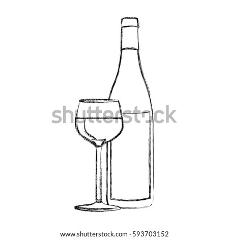 monochrome blurred contour of glass cup and bottle vector illustration