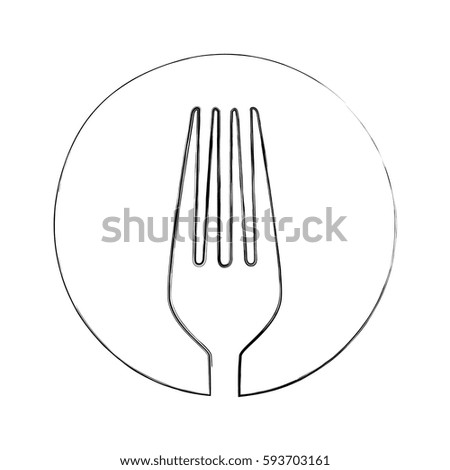 monochrome blurred contour of sketch of fork in circle vector illustration