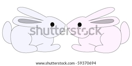 Two kissing rabbits isolated on white