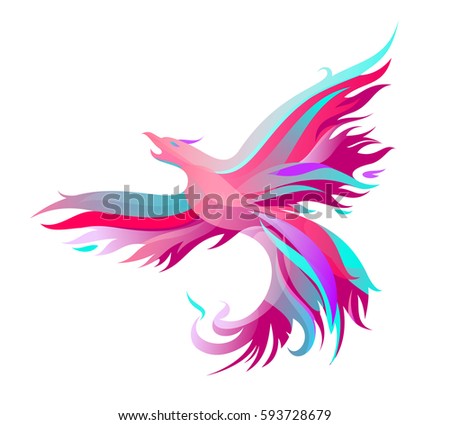 Fiery phoenix in bright colors. Vector illustration of colored shapes
