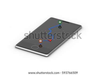 3d rendering of Smart phone with navigation arrow