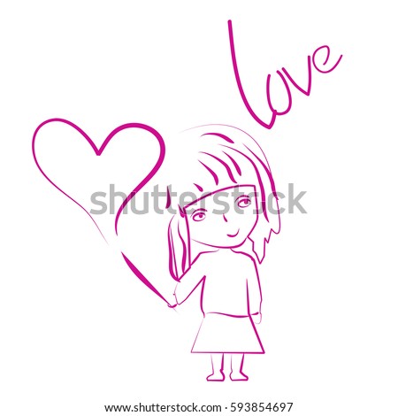 vector Girl with balloon in the shape of a heart, love