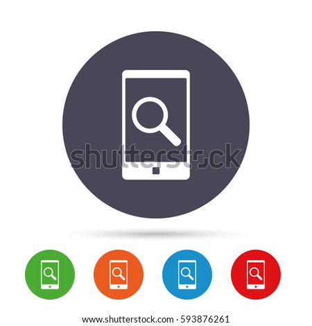 Search in Smartphone sign icon. Find in phone symbol. Round colourful buttons with flat icons. Vector