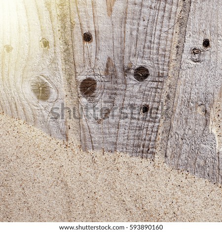 Close up of a Vintage Wooden Plank Path at beach. Ideal for Wood and beach sand background