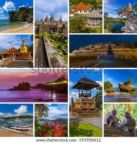 Collage of Bali Indonesia travel images (my photos) - nature and architecture background