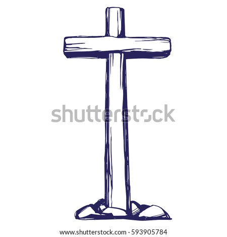 Christian wooden cross. Easter, symbol of Christianity hand drawn vector illustration sketch