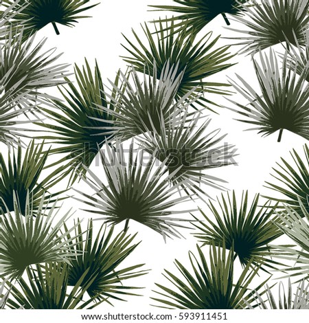 Palm pattern seamless tropical background. Vector coconut leaves allover floral colorful backdrop. Foliage paradise print for wallpaper.
