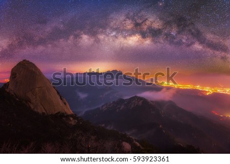 The sky and the Milky Way of bukhansan national park mountain in seoul,Korea