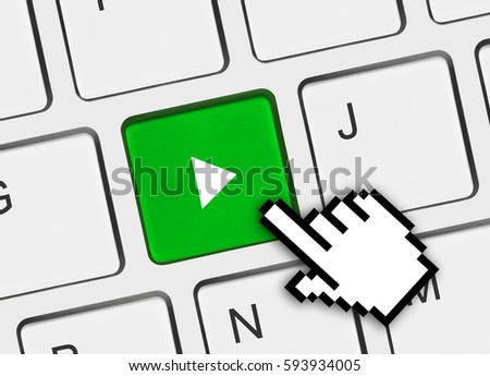 Computer keyboard with Play key - technology background