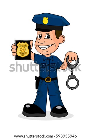 Cheerful police officer vector illustration.