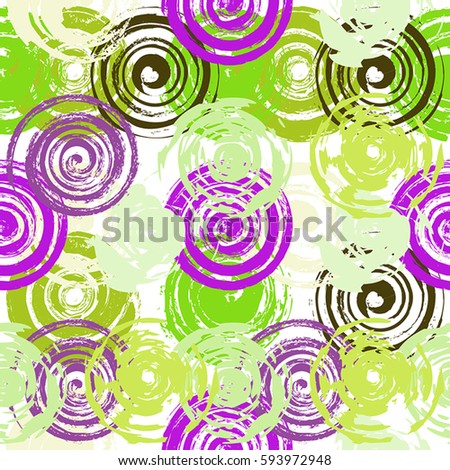 Grunge Spiral And round stamp seamless texture. Distress bright colorful brush painted circles endless pattern background. Urban grafiti template. EPS10 vector.