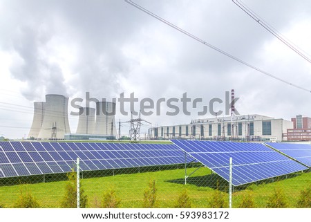 Nuclear power plant Dukovany with solar panels in Czech Republic Europe
